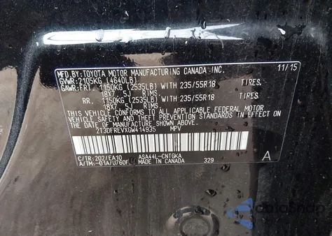 2016 Toyota Rav4 Limited z USA, uszkodzony, nr VIN 2T3DFREVXGW414935